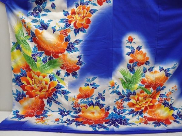 Photo5: 6826T12z1630  Japanese Kimono Synthetic KAKESHITA FURISODE Peony (5)