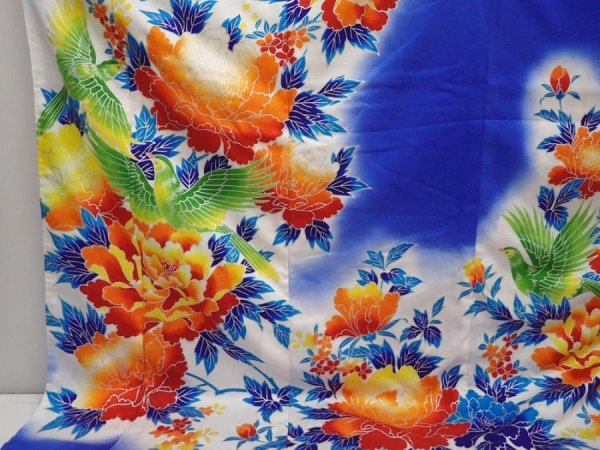 Photo6: 6826T12z1630  Japanese Kimono Synthetic KAKESHITA FURISODE Peony (6)