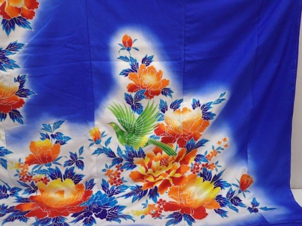 Photo7: 6826T12z1630  Japanese Kimono Synthetic KAKESHITA FURISODE Peony (7)