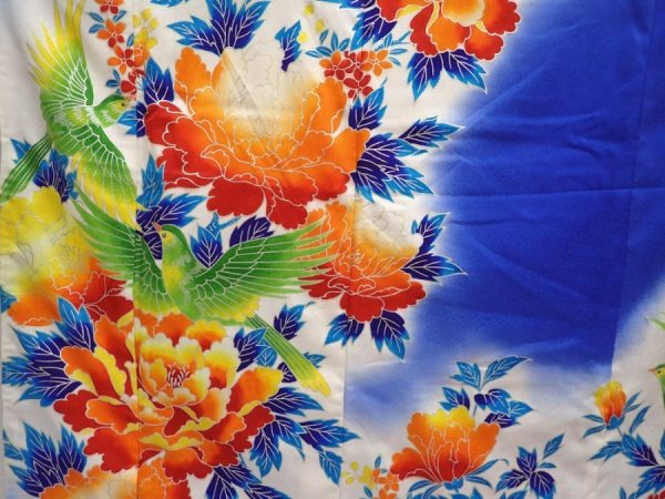 Photo8: 6826T12z1630  Japanese Kimono Synthetic KAKESHITA FURISODE Peony (8)