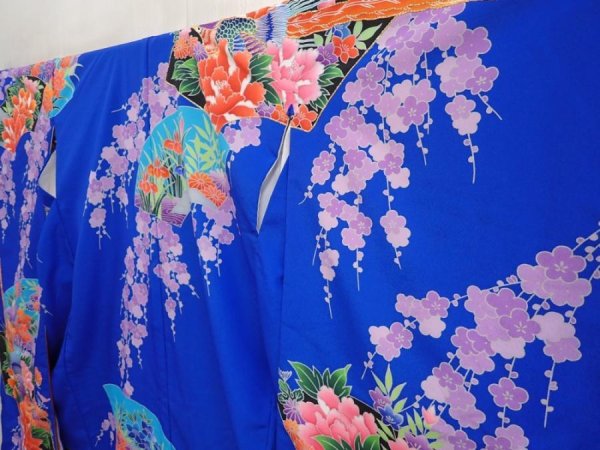 Photo2: 6826T13z1630  Japanese Kimono Synthetic KAKESHITA FURISODE Pheasant Blue (2)