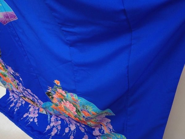 Photo4: 6826T13z1630  Japanese Kimono Synthetic KAKESHITA FURISODE Pheasant Blue (4)