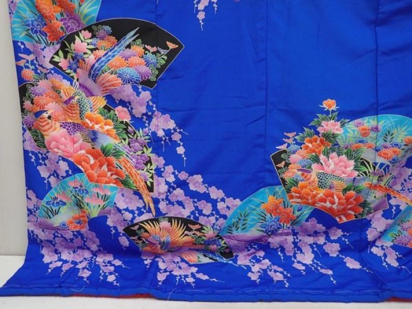 Photo5: 6826T13z1630  Japanese Kimono Synthetic KAKESHITA FURISODE Pheasant Blue (5)