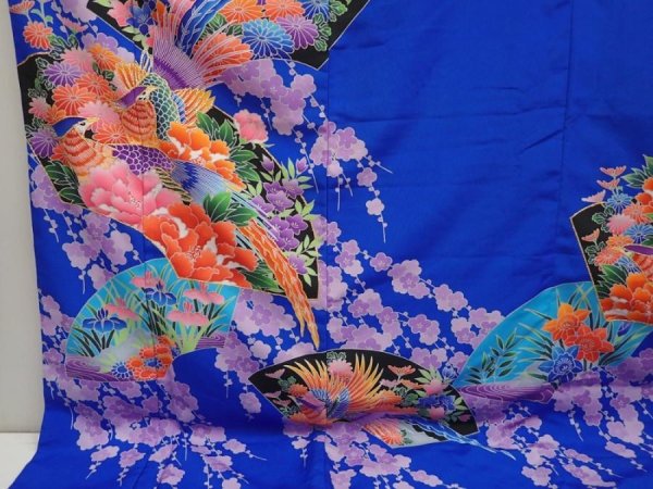Photo6: 6826T13z1630  Japanese Kimono Synthetic KAKESHITA FURISODE Pheasant Blue (6)