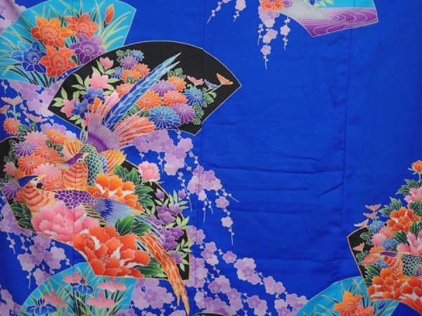 Photo8: 6826T13z1630  Japanese Kimono Synthetic KAKESHITA FURISODE Pheasant Blue (8)