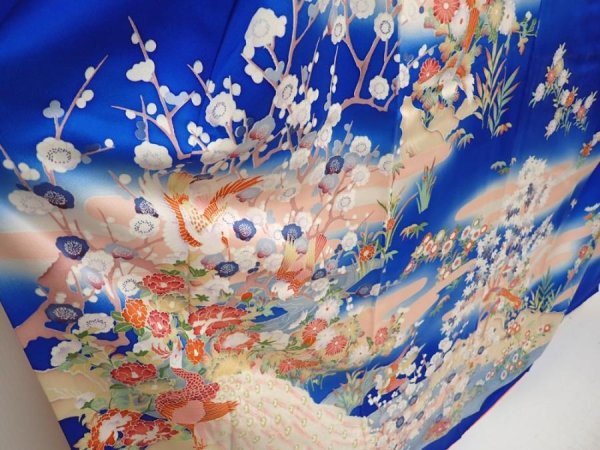 Photo3: 6826T14z1040  Japanese Kimono Silk FURISODE Peacock Oriental blue (3)
