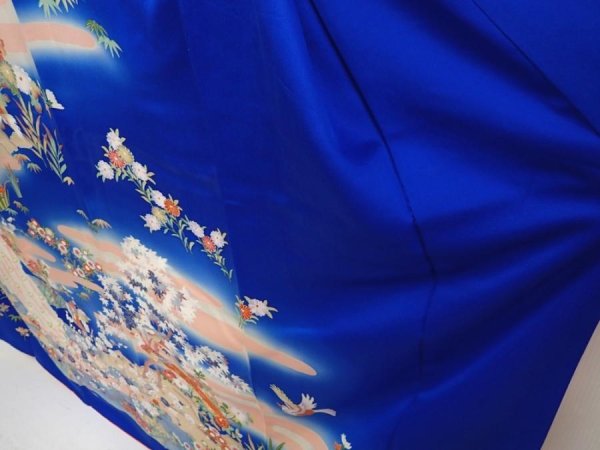 Photo4: 6826T14z1040  Japanese Kimono Silk FURISODE Peacock Oriental blue (4)