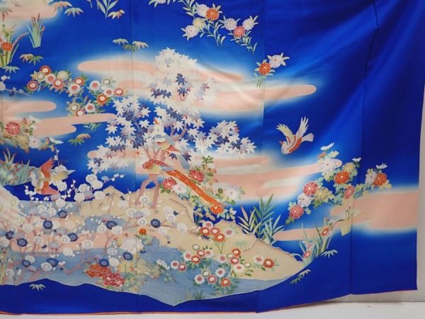 Photo7: 6826T14z1040  Japanese Kimono Silk FURISODE Peacock Oriental blue (7)