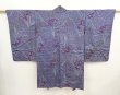 Photo1: 6827T02z460 Antique Japanese Kimono Silk HAORI Flower Dark lavender (1)