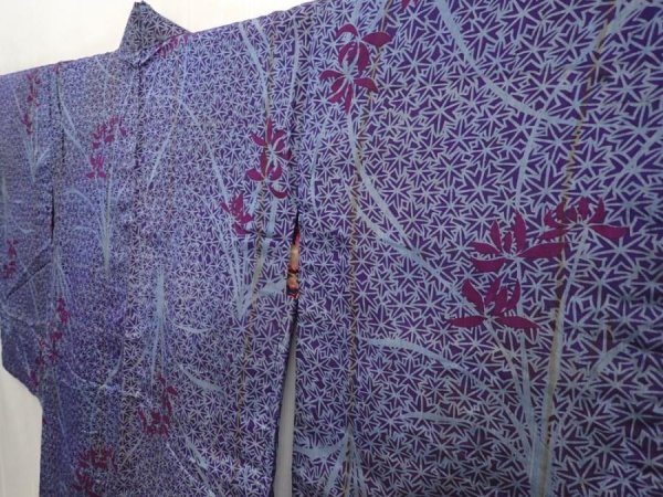Photo2: 6827T02z460 Antique Japanese Kimono Silk HAORI Flower Dark lavender (2)