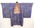Photo5: 6827T02z460 Antique Japanese Kimono Silk HAORI Flower Dark lavender (5)