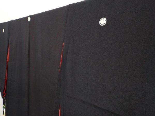 Photo2: 6827T03z750 Antique Japanese Kimono Silk TOMESODE Flying crane Black (2)