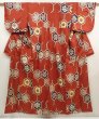 Photo1: 6827T04z620 Vintage Japanese Kimono Silk TSUMUGI Flowers Red-Brown (1)