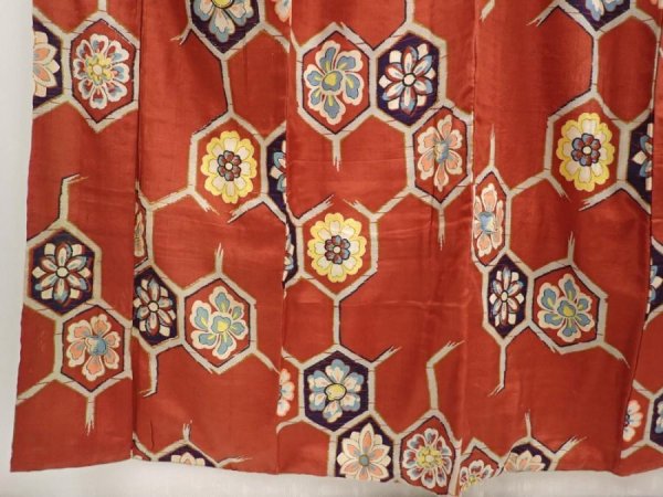 Photo4: 6827T04z620 Vintage Japanese Kimono Silk TSUMUGI Flowers Red-Brown (4)