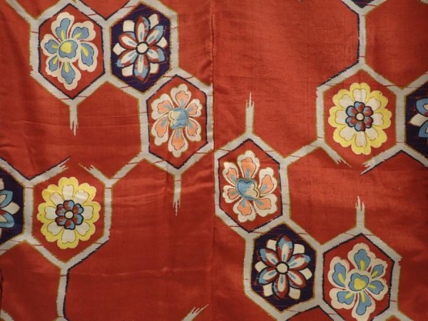 Photo5: 6827T04z620 Vintage Japanese Kimono Silk TSUMUGI Flowers Red-Brown (5)
