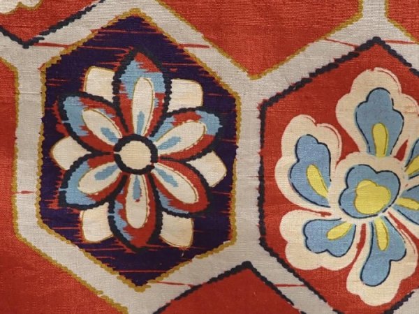 Photo6: 6827T04z620 Vintage Japanese Kimono Silk TSUMUGI Flowers Red-Brown (6)