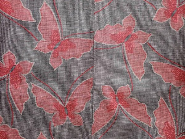 Photo5: 6827T05z690 Vintage Japanese Kimono Silk TSUMUGI Butterfly Gray (5)