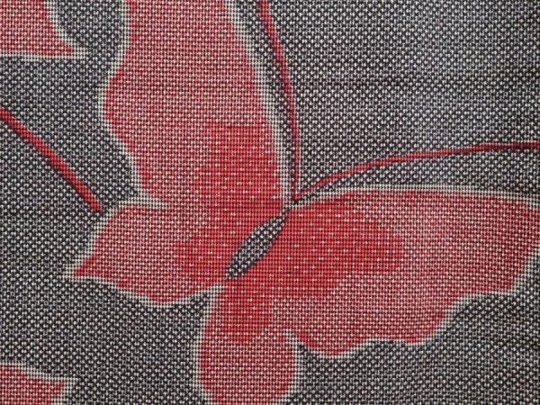 Photo6: 6827T05z690 Vintage Japanese Kimono Silk TSUMUGI Butterfly Gray (6)