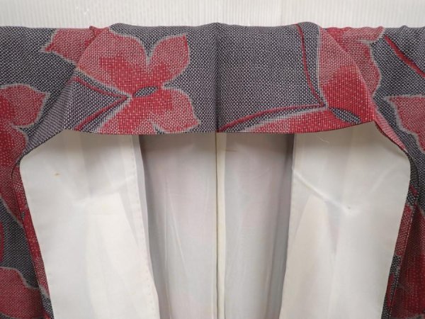 Photo7: 6827T05z690 Vintage Japanese Kimono Silk TSUMUGI Butterfly Gray (7)