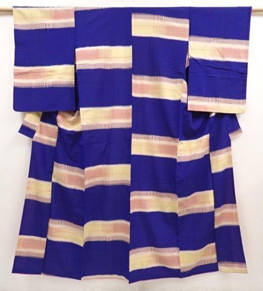 Photo1: 6827T06z760 Vintage Japanese Kimono Silk TSUMUGI  Dark lavender blue (1)