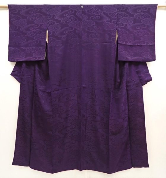 Photo1: 6827T07z540 Vintage Japanese Kimono Silk IROMUJI Cloud Dark purple (1)