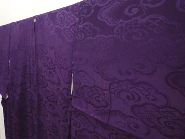 Photo2: 6827T07z540 Vintage Japanese Kimono Silk IROMUJI Cloud Dark purple (2)