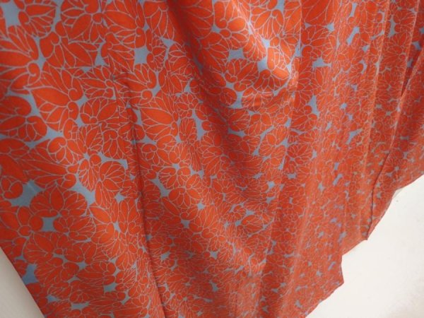 Photo3: 6827T08z630 Vintage Japanese Kimono Silk KOMON Aoi Orange-Red (3)