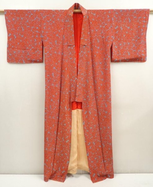 Photo7: 6827T08z630 Vintage Japanese Kimono Silk KOMON Aoi Orange-Red (7)