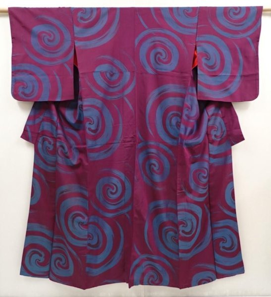 Photo1: 6827T09z620 Vintage Japanese Kimono Silk OMESHI Stream Wine red (1)