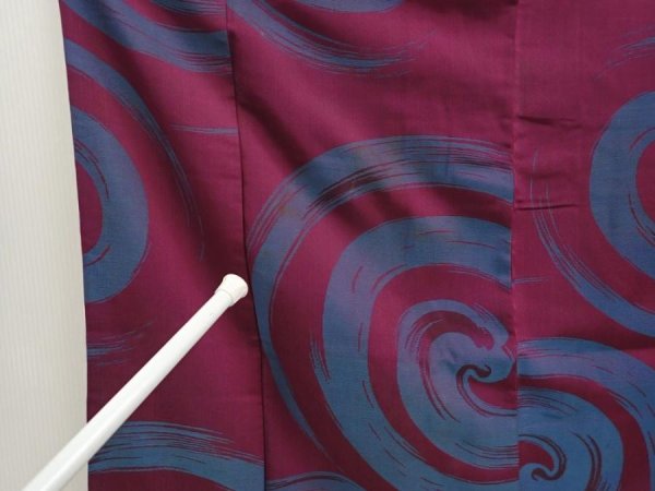 Photo6: 6827T09z620 Vintage Japanese Kimono Silk OMESHI Stream Wine red (6)