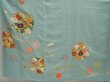 Photo5: 6827T11z1240 Vintage Japanese Kimono Silk FURISODE Flowers Dull cyan (5)