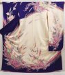 Photo1: 6827T13z1130 Vintage Japanese Kimono Silk FURISODE Royal cart Dark lavender (1)