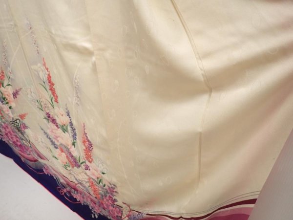 Photo4: 6827T13z1130 Vintage Japanese Kimono Silk FURISODE Royal cart Dark lavender (4)