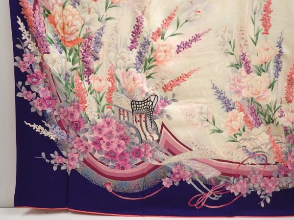 Photo6: 6827T13z1130 Vintage Japanese Kimono Silk FURISODE Royal cart Dark lavender (6)