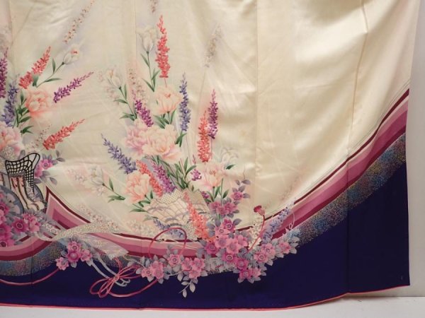 Photo7: 6827T13z1130 Vintage Japanese Kimono Silk FURISODE Royal cart Dark lavender (7)
