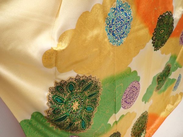 Photo3: 6827T14z1230 Vintage Japanese Kimono Silk FURISODE  Light orange (3)