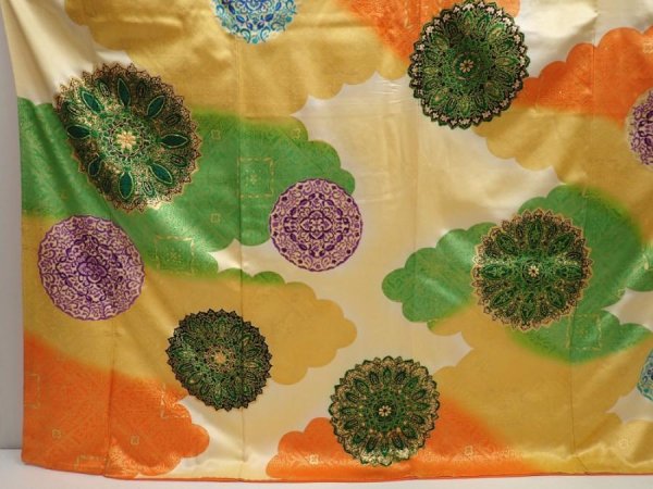 Photo5: 6827T14z1230 Vintage Japanese Kimono Silk FURISODE  Light orange (5)