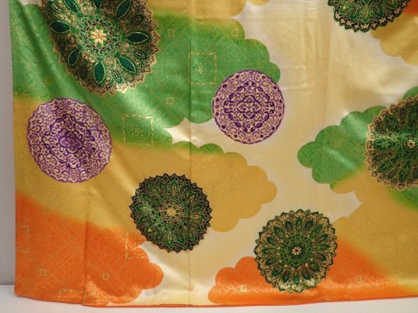 Photo6: 6827T14z1230 Vintage Japanese Kimono Silk FURISODE  Light orange (6)
