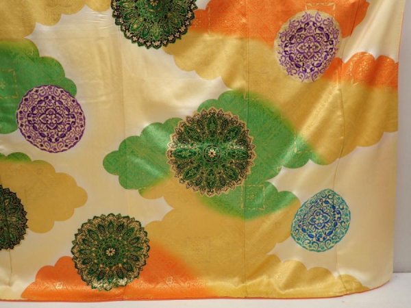 Photo7: 6827T14z1230 Vintage Japanese Kimono Silk FURISODE  Light orange (7)