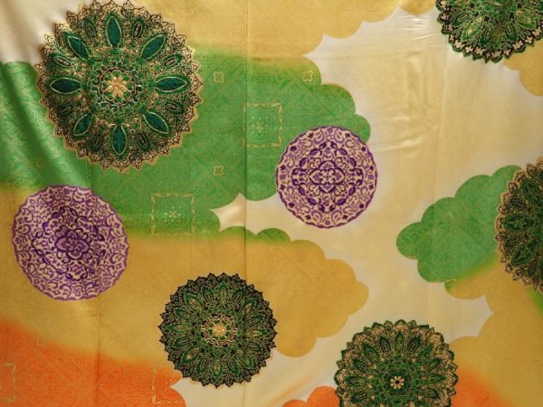 Photo8: 6827T14z1230 Vintage Japanese Kimono Silk FURISODE  Light orange (8)