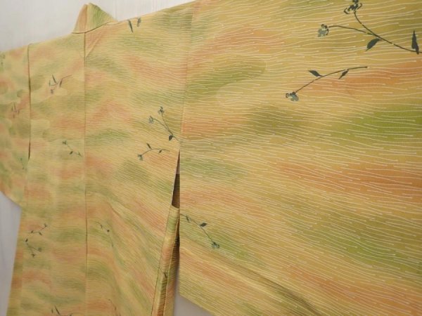 Photo2: 6901T01z620 Vintage Japanese Kimono Silk HAORI Flower Yellow ochre (2)