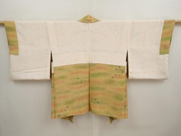 Photo6: 6901T01z620 Vintage Japanese Kimono Silk HAORI Flower Yellow ochre (6)