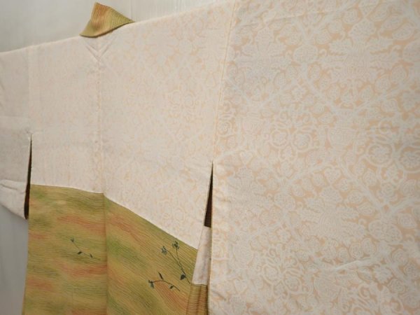 Photo7: 6901T01z620 Vintage Japanese Kimono Silk HAORI Flower Yellow ochre (7)