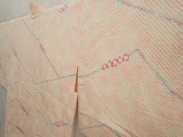 Photo2: 6901T02z420 Vintage Japanese Kimono Silk SHIBORI HAORI  Light peach (2)