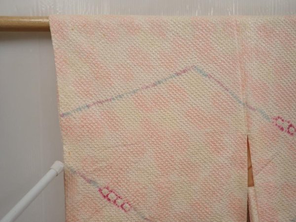 Photo5: 6901T02z420 Vintage Japanese Kimono Silk SHIBORI HAORI  Light peach (5)