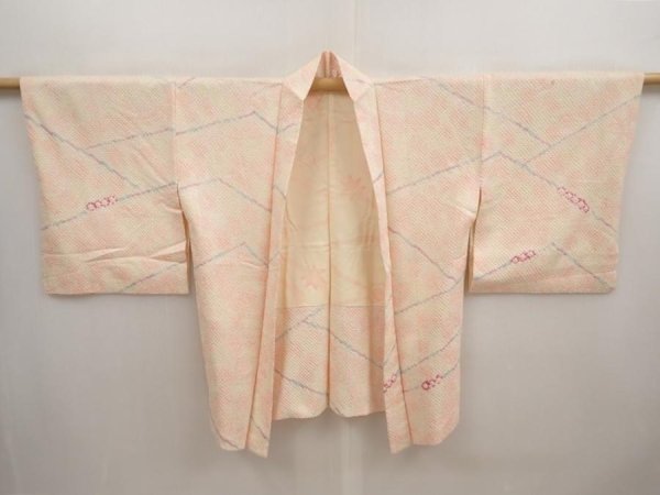 Photo7: 6901T02z420 Vintage Japanese Kimono Silk SHIBORI HAORI  Light peach (7)