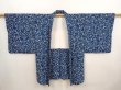 Photo5: 6901T03z560 Vintage Japanese Kimono Silk HAORI Maple Dark cyan blue (5)