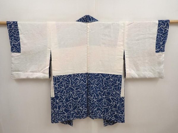 Photo7: 6901T03z560 Vintage Japanese Kimono Silk HAORI Maple Dark cyan blue (7)