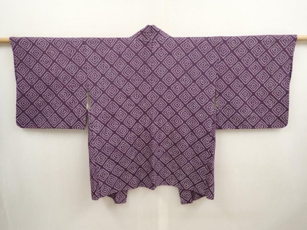 Photo1: 6901T04z450 Vintage Japanese Kimono Silk SHIBORI HAORI  Purple (1)