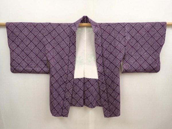 Photo5: 6901T04z450 Vintage Japanese Kimono Silk SHIBORI HAORI  Purple (5)